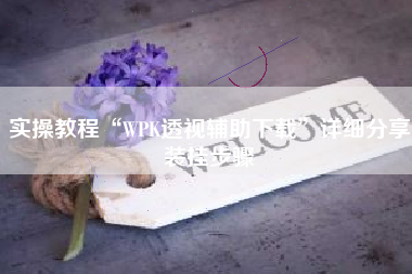 实操教程“WPK透视辅助下载”详细分享装挂步骤