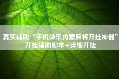 真实辅助“手机微乐内蒙麻将开挂神器	”开挂辅助脚本+详细开挂