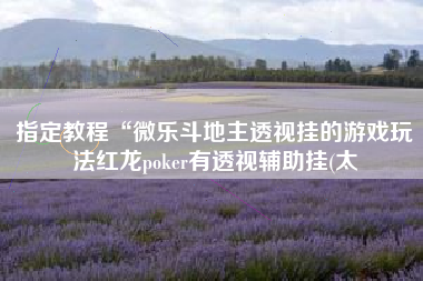 指定教程“微乐斗地主透视挂的游戏玩法红龙poker有透视辅助挂(太