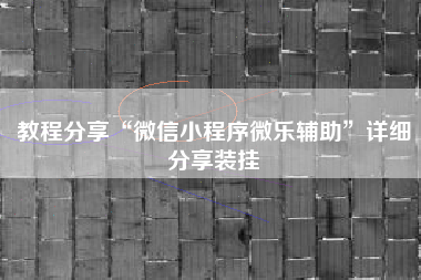 教程分享“微信小程序微乐辅助”详细分享装挂